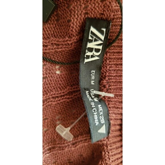 NEW ZARA CHOCOLATE POINTELLE KNIT RUFFLE CAMI TOP SZ MEDIUM - Picture 5 of 6